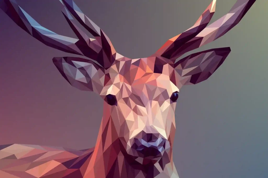 Polygonal illustration of a deer with sharp geometric shapes, representing the capabilities of AI SVG generators for creating intricate vector art.